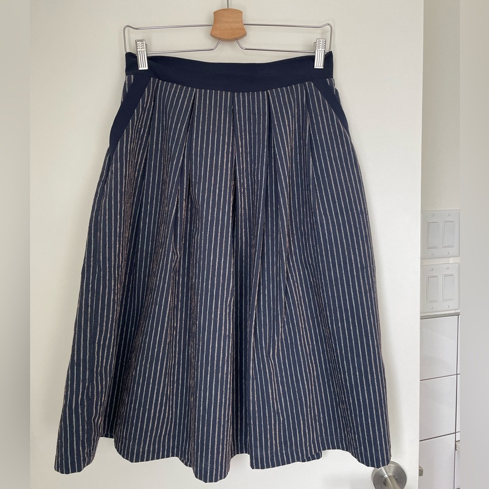 Elegant Navy Striped A-Line Skirt
